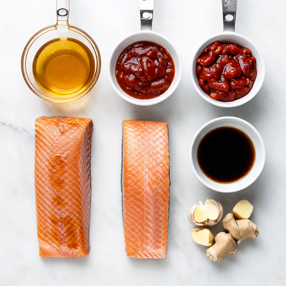 Raw ingredients for Honey Sriracha Salmon Bowls