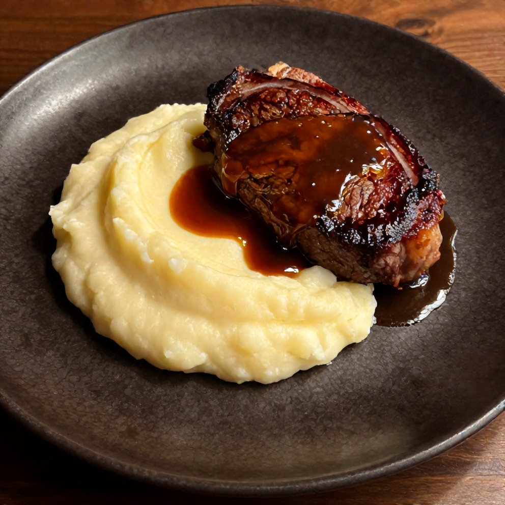 Plated Irish Whiskey Steak with Colcannon Mash