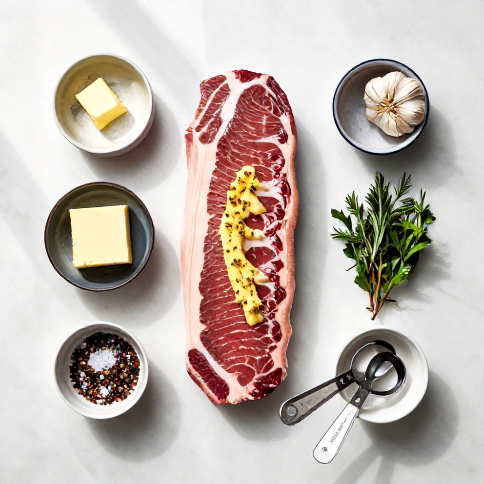 Raw Ingredients for New York Strip Steak with Garlic Herb Butter