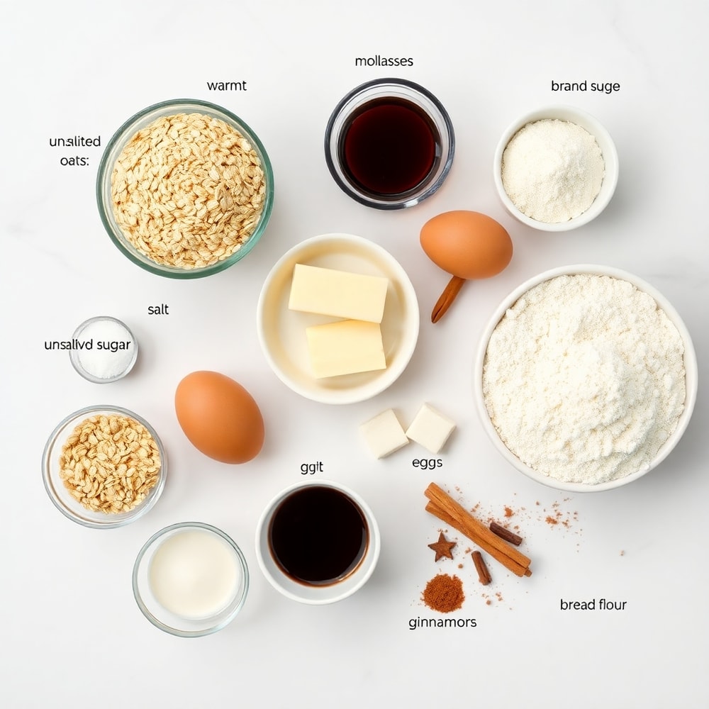 Oatmeal Molasses Rolls ingredients laid out