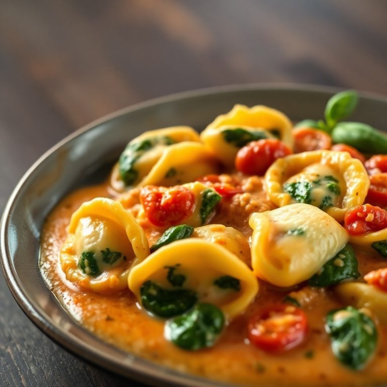 One Pot Creamy Spinach Tomato Tortellini