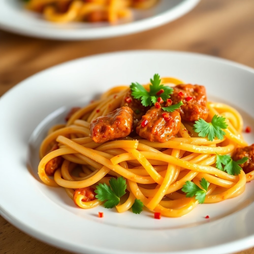 One-Pot Honey BBQ Sausage Pasta on a plate