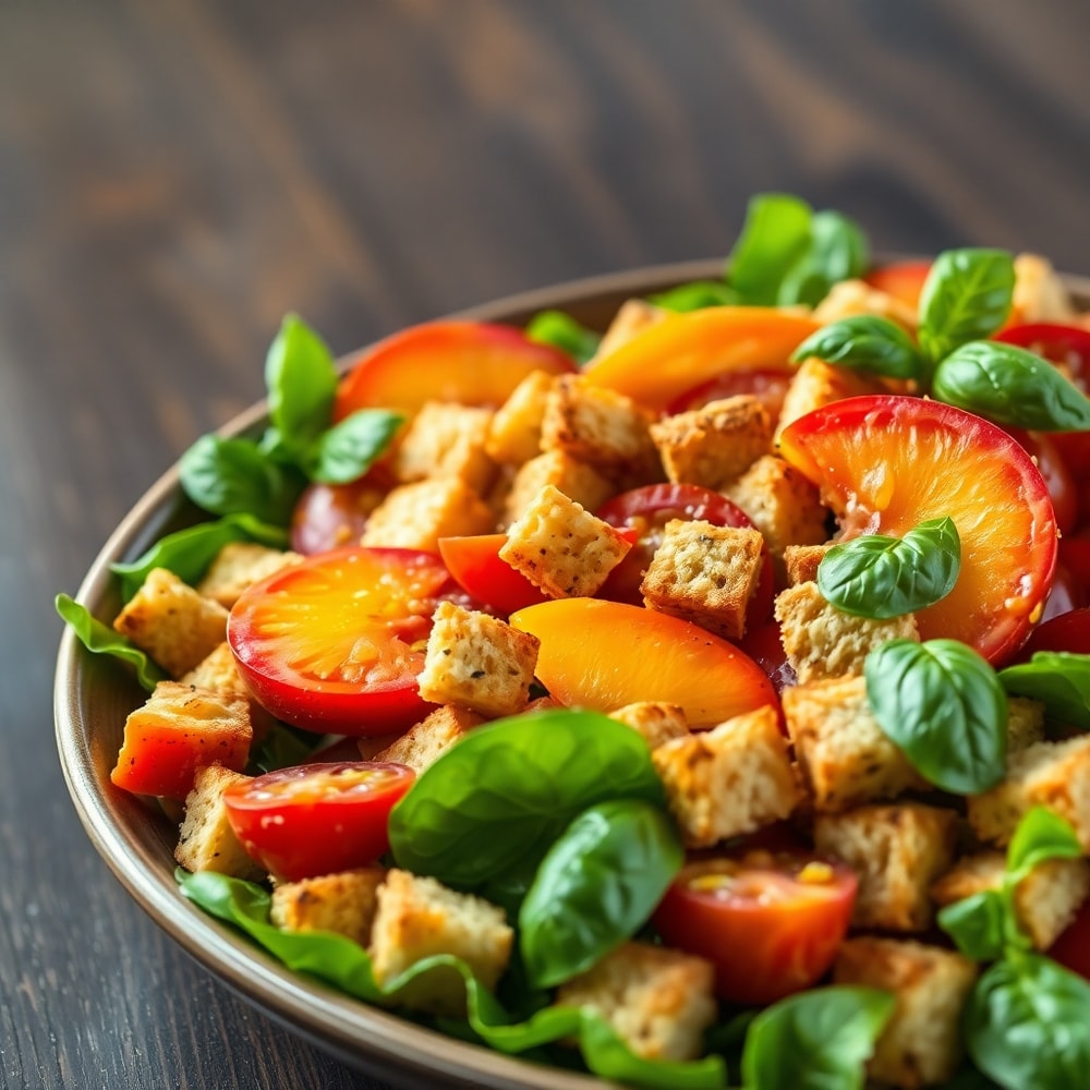 Peach and Tomato Panzanella Salad
