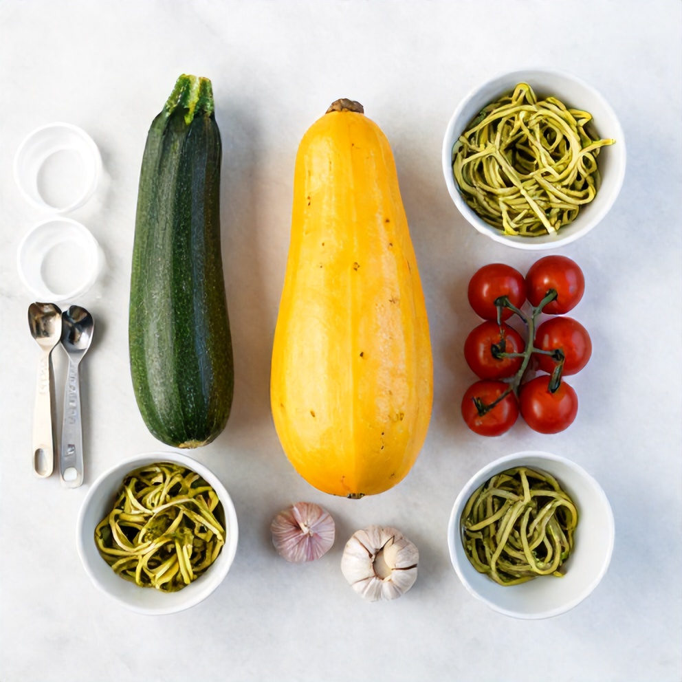 Raw Ingredients for Pesto Pasta with Summer Vegetables