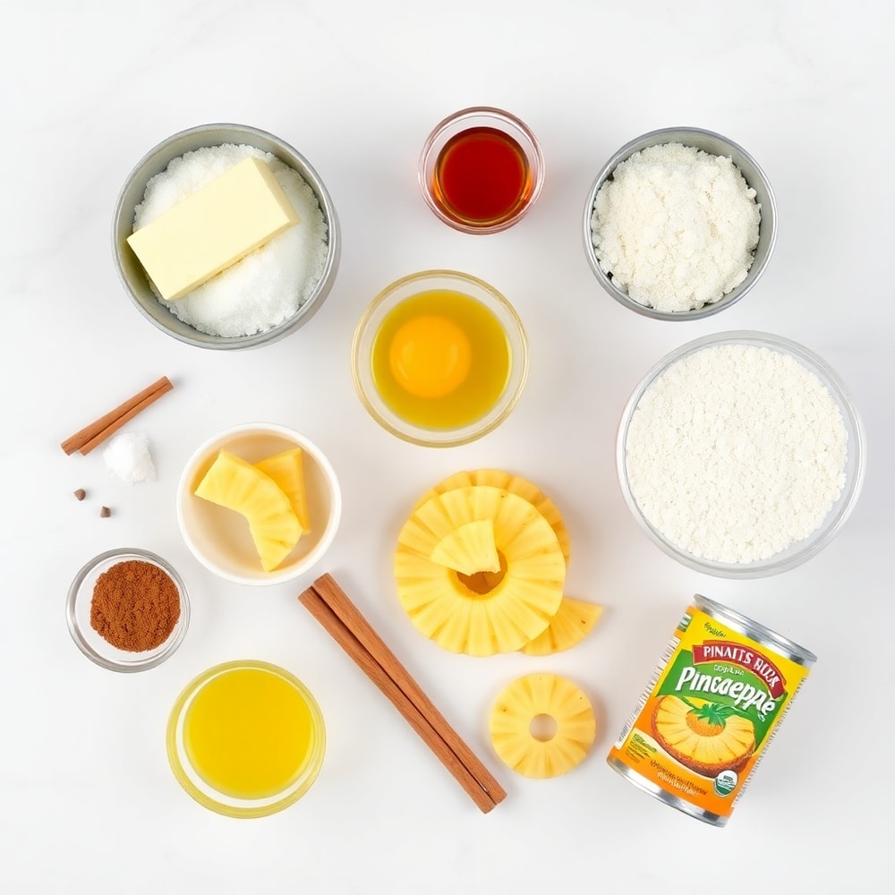 Raw ingredients for Pineapple Upside Down Sugar Cookies on a marble surface