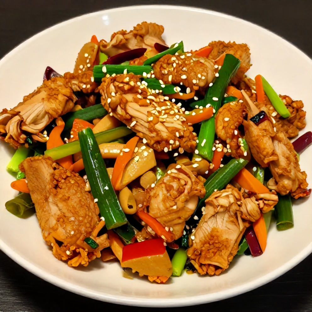 Plated serving of quick chicken stir fry