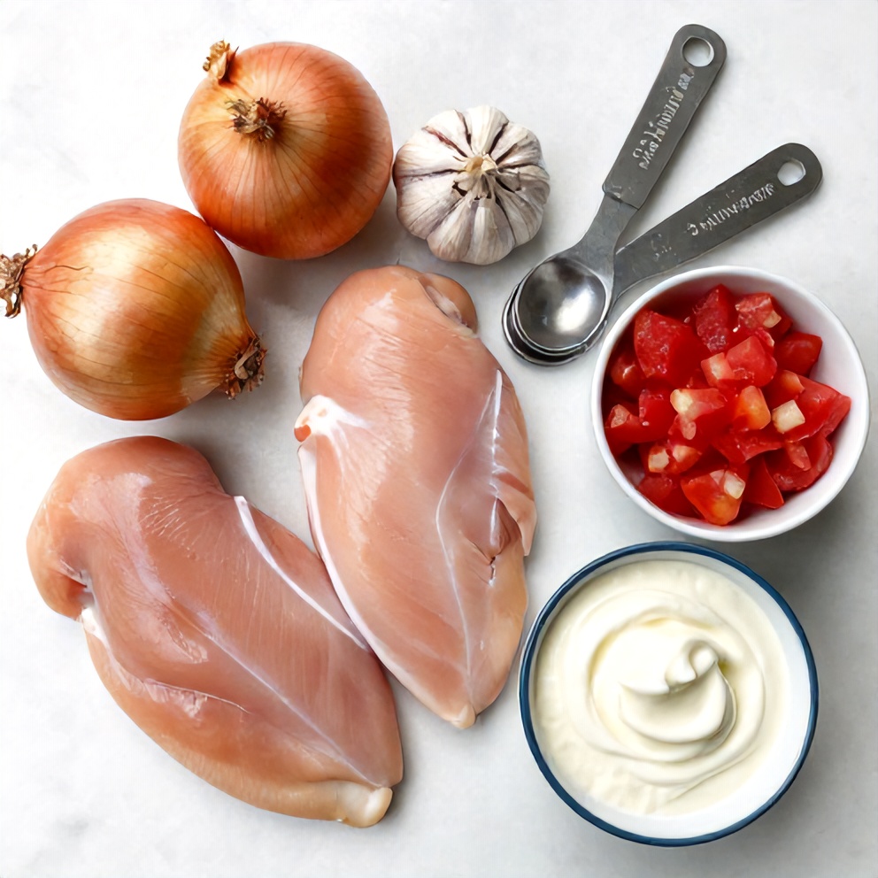 Raw ingredients for slow cooker Cajun butter chicken