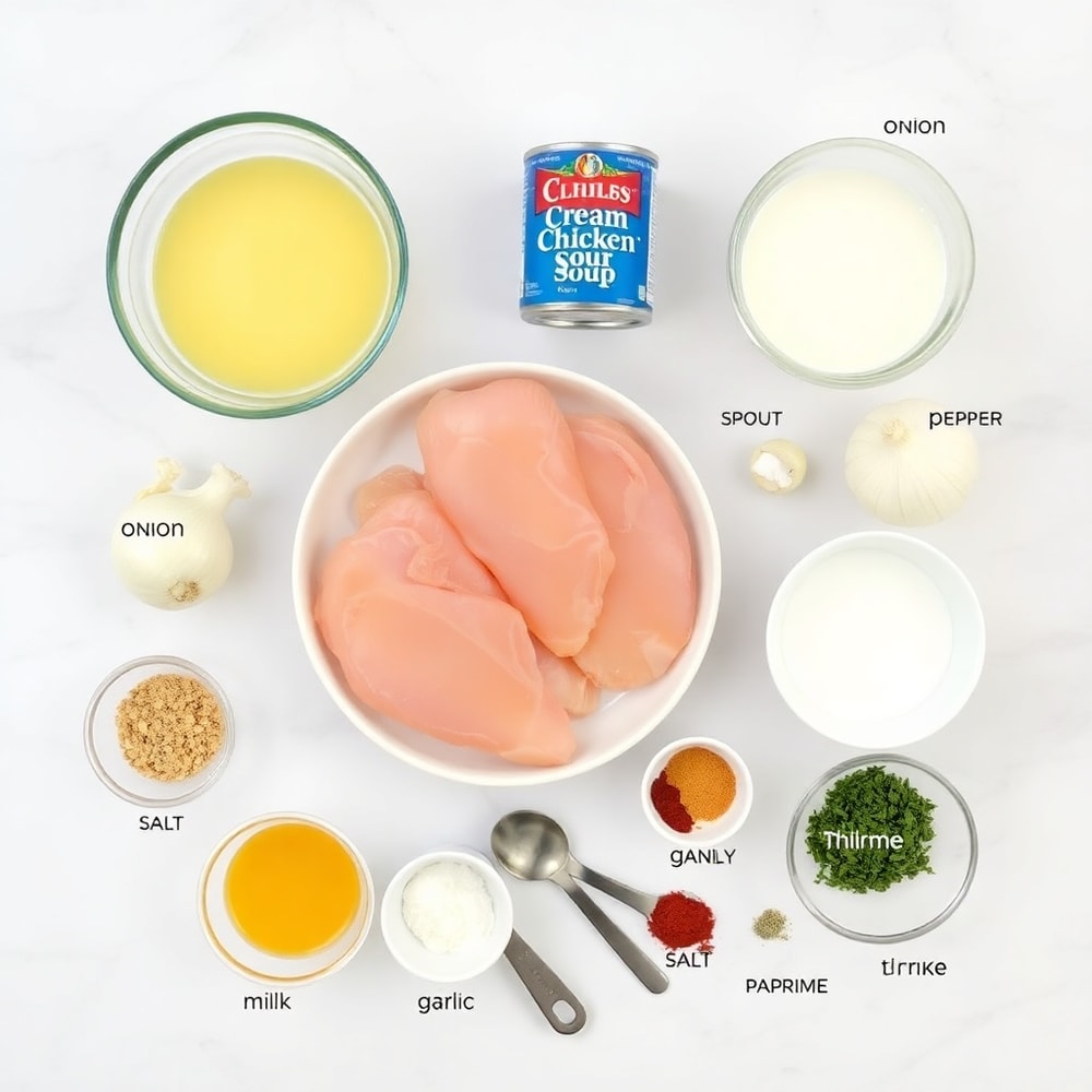 Raw ingredients for Slow Cooker Chicken and Gravy