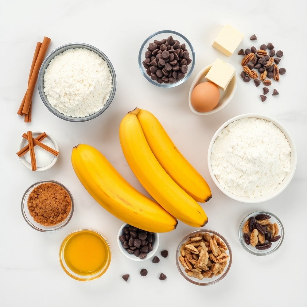 Banana Bread Cookies ingredients on a marble surface