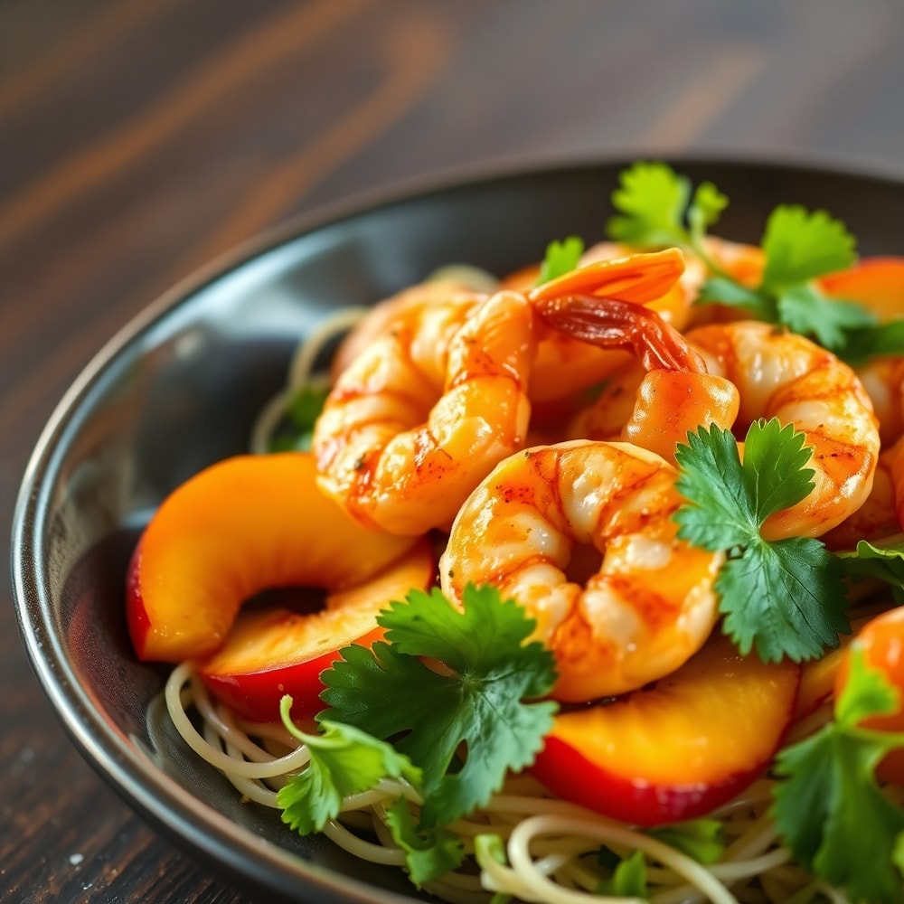 Spicy Shrimp with Peach Salad