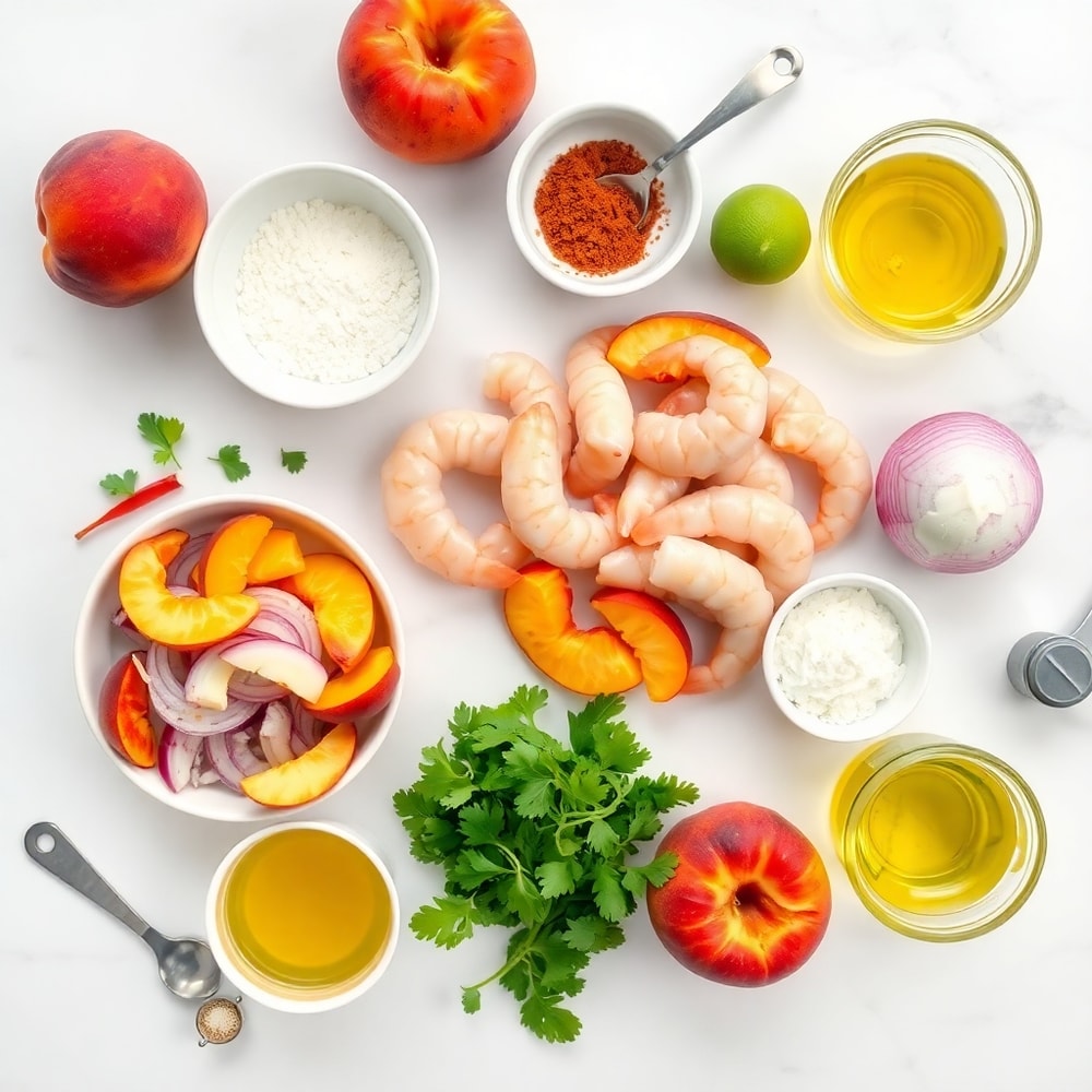Raw Ingredients for Spicy Shrimp with Peach Salad