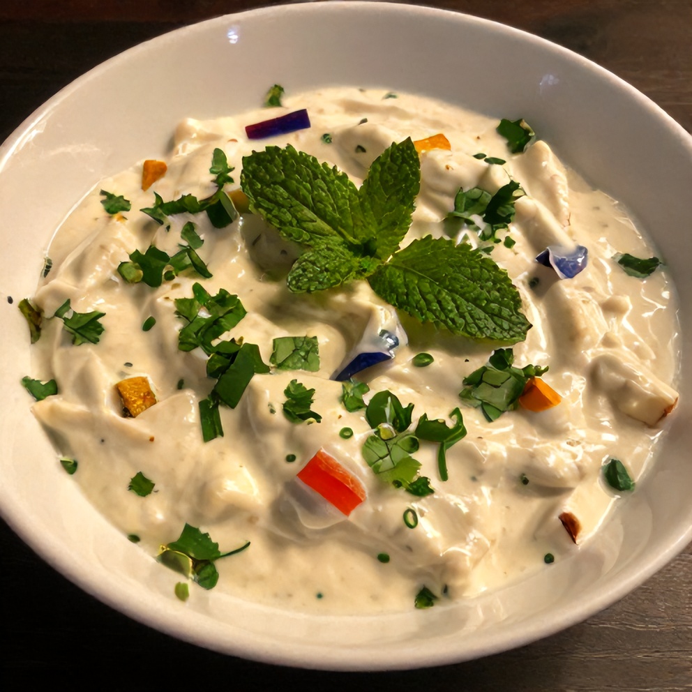 Vegan Mixed Vegetable Raita served in a bowl