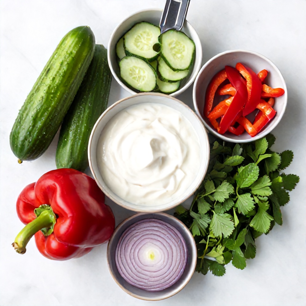 Raw ingredients for Vegan Mixed Vegetable Raita